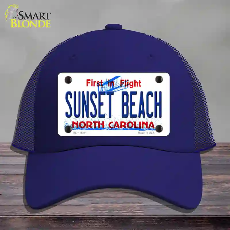 Sunset Beach North Carolina State Novelty License Plate Hat Mesh / Royal Blue