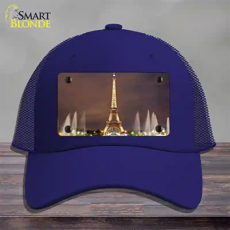 Eiffel Tower Night With Fountain Novelty License Plate Hat Mesh / Royal Blue