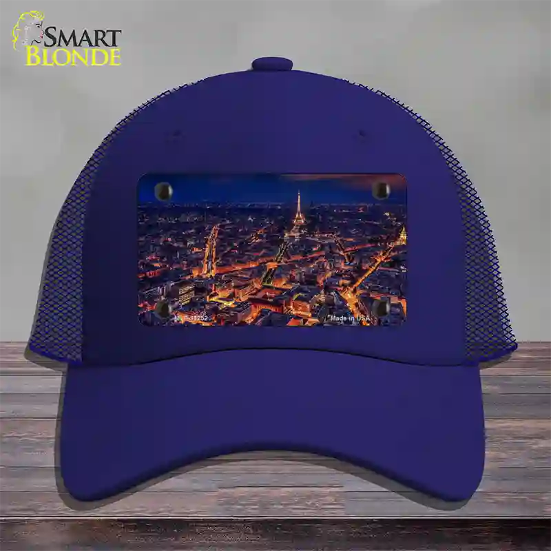 Paris At Night Eiffel Tower In Center Novelty License Plate Hat Mesh / Royal Blue