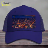 Paris At Night Eiffel Tower In Center Novelty License Plate Hat Mesh / Royal Blue