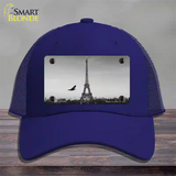 Eiffel Tower Black and White With Bird Novelty License Plate Hat Mesh / Royal Blue