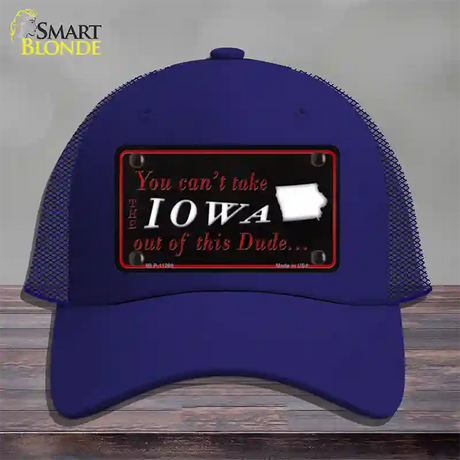 Iowa Dude Novelty License Plate Hat Mesh / Royal Blue