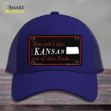 Kansas Dude Novelty License Plate Hat Mesh / Royal Blue