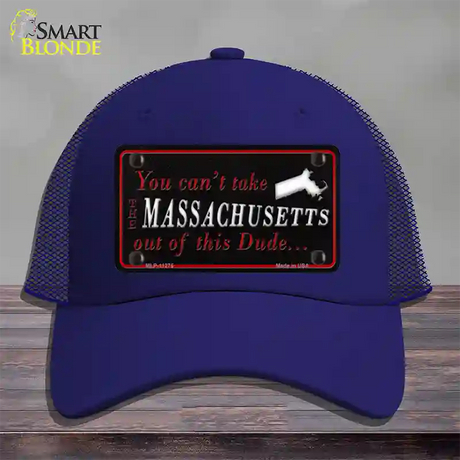 Massachusetts Dude Novelty License Plate Hat Mesh / Royal Blue