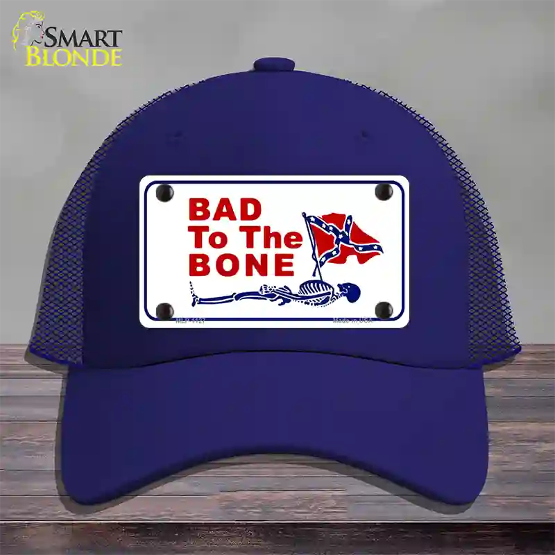 Bad To The Bone Novelty License Plate Hat Mesh / Royal Blue