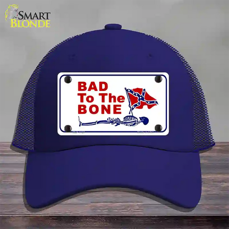 Bad To The Bone Novelty License Plate Hat Mesh / Royal Blue