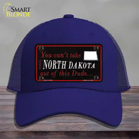 North Dakota Dude Novelty License Plate Hat Mesh / Royal Blue