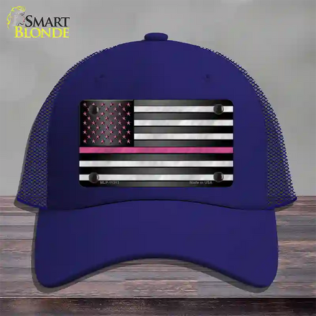 Thin Pink Line With Pink Stars Novelty License Plate Hat Mesh / Royal Blue