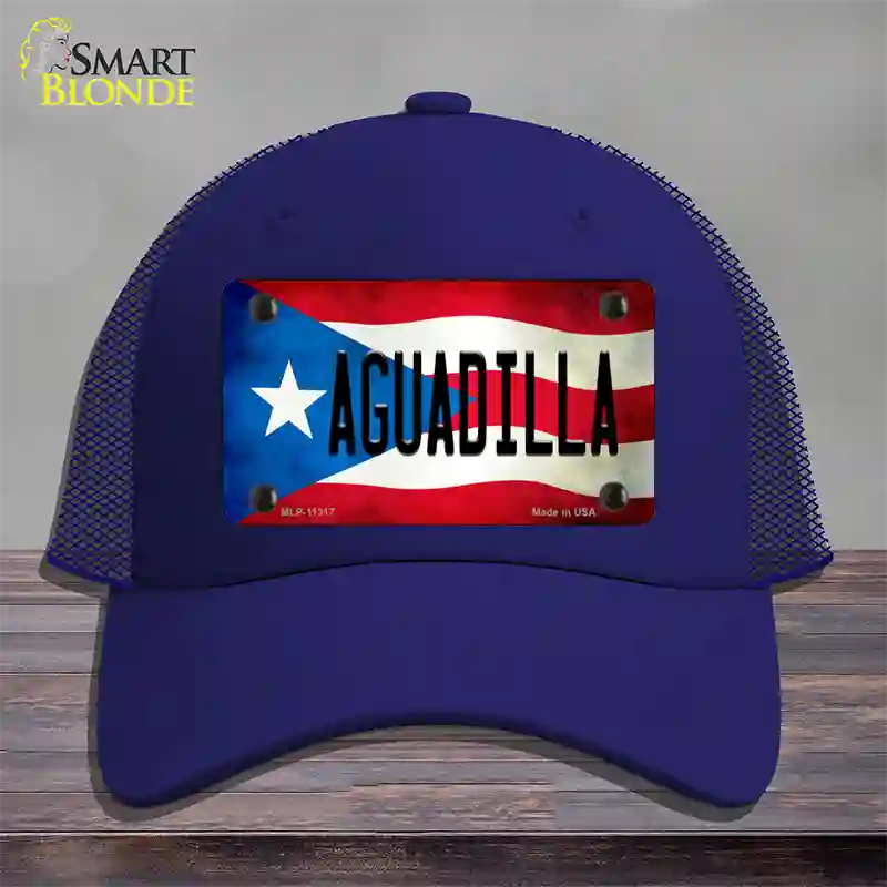 Aguadilla Puerto Rico Flag Novelty License Plate Hat Mesh / Royal Blue