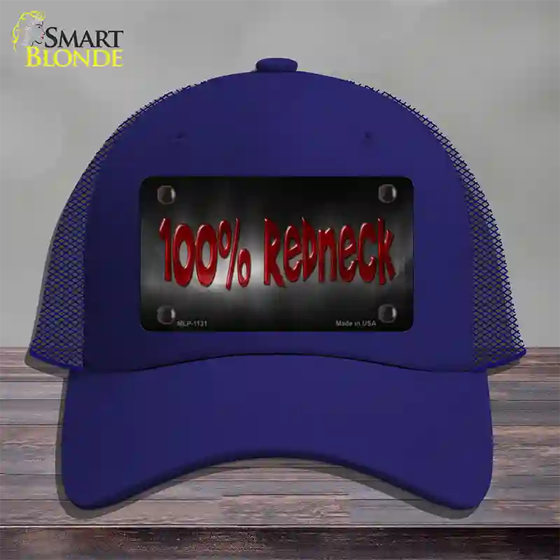 100% Redneck Novelty License Plate Hat Mesh / Royal Blue