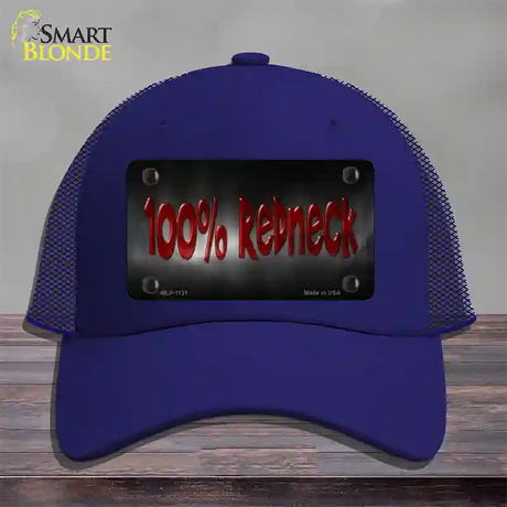 100% Redneck Novelty License Plate Hat Mesh / Royal Blue