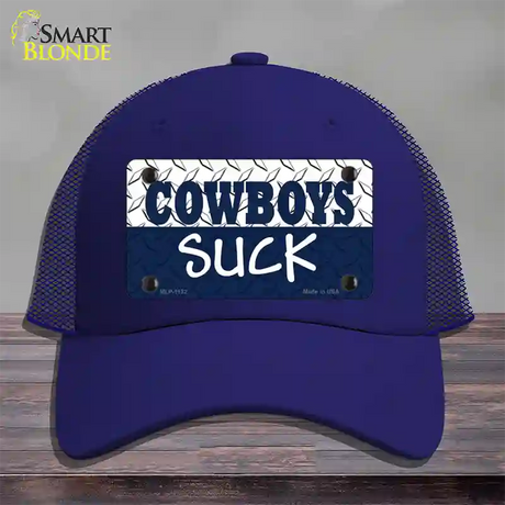 Cowboys Suck Novelty License Plate Hat Mesh / Royal Blue