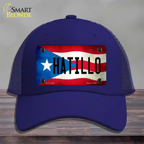 Hatillo Puerto Rico Flag Novelty License Plate Hat Mesh / Royal Blue