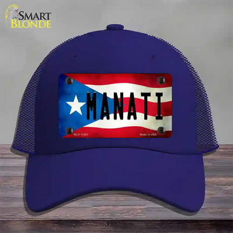 Manati Puerto Rico Flag Novelty License Plate Hat Mesh / Royal Blue