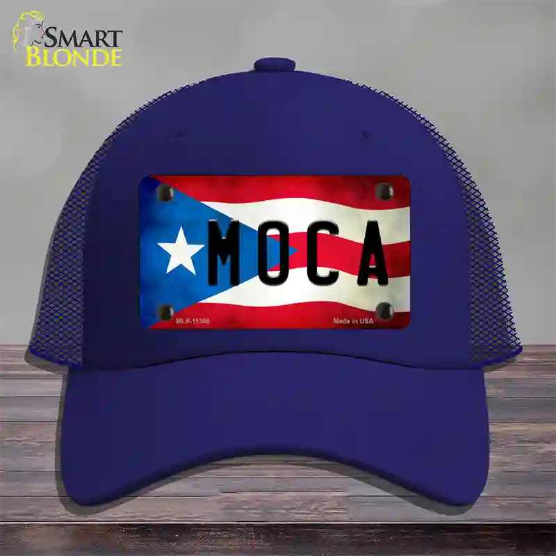 Moca Puerto Rico Flag Novelty License Plate Hat Mesh / Royal Blue