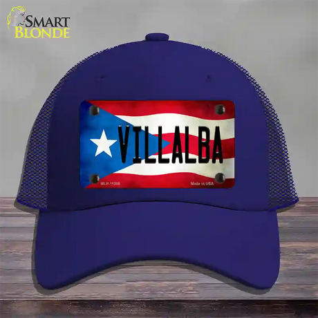 Villalba Puerto Rico Flag Novelty License Plate Hat Mesh / Royal Blue