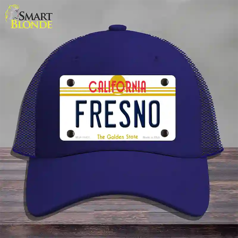 Fresno California Novelty License Plate Hat Mesh / Royal Blue