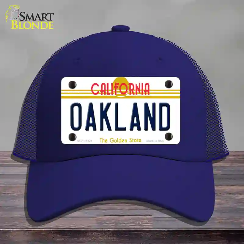 Oakland California Novelty License Plate Hat Mesh / Royal Blue