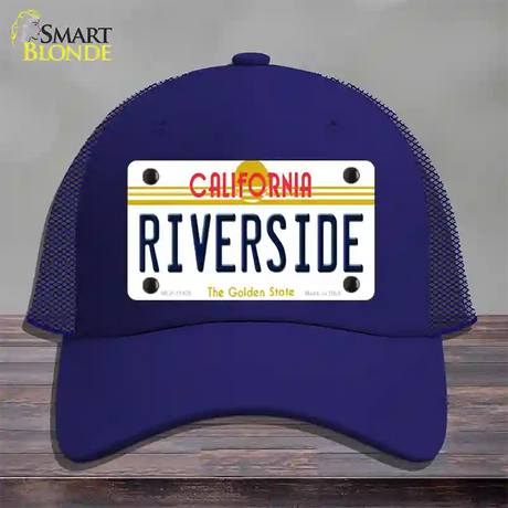 Riverside California Novelty License Plate Hat Mesh / Royal Blue