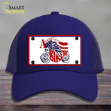 American Patriotic Biker Novelty License Plate Hat Mesh / Royal Blue