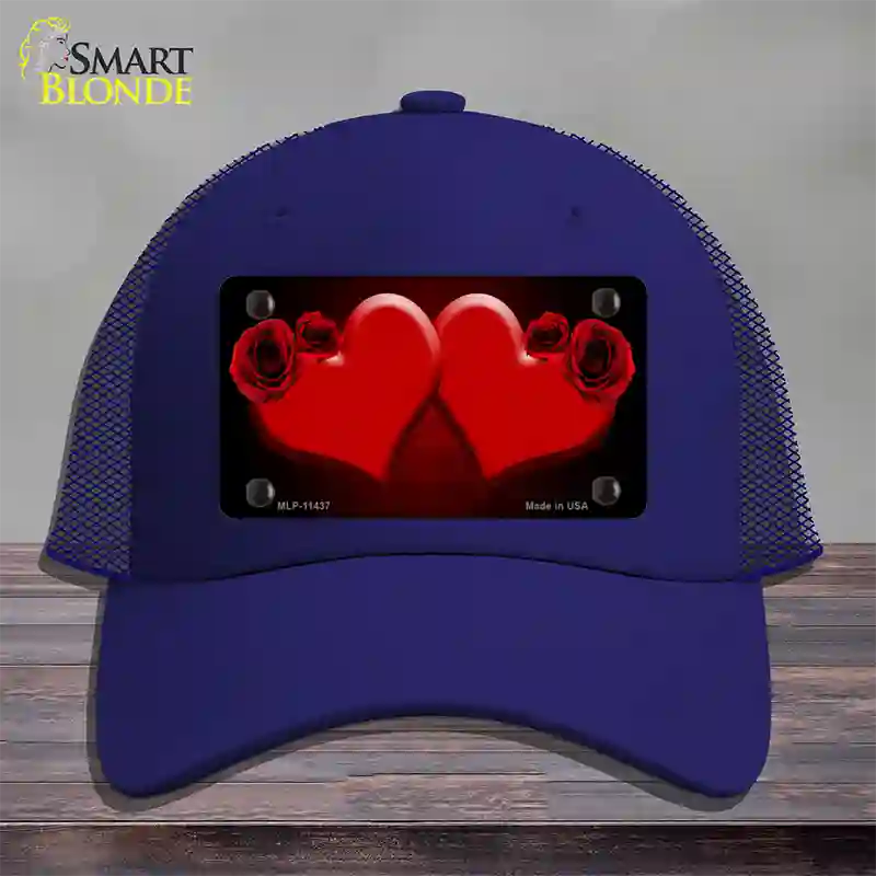 Hearts Over Roses In Red Novelty License Plate Hat Mesh / Royal Blue