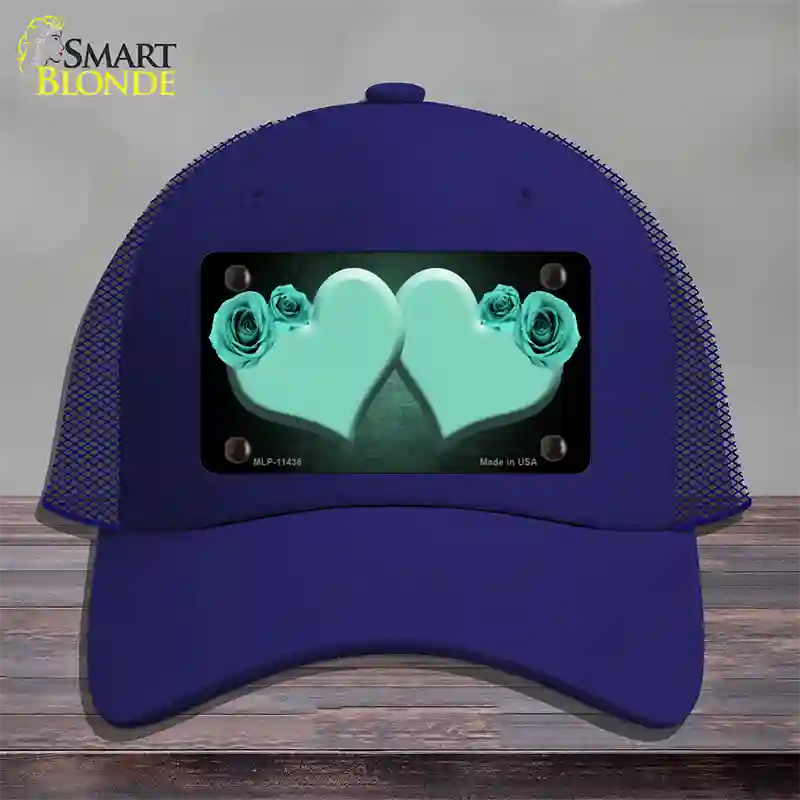 Hearts Over Roses In Mint Novelty License Plate Hat Mesh / Royal Blue