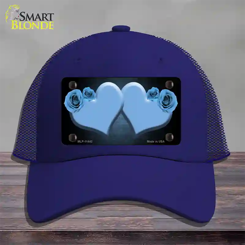 Hearts Over Roses In Light Blue Novelty License Plate Hat Mesh / Royal Blue