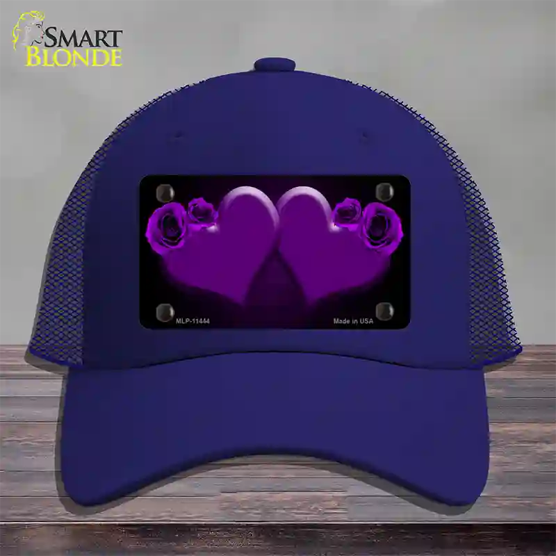 Hearts Over Roses In Purple Novelty License Plate Hat Mesh / Royal Blue