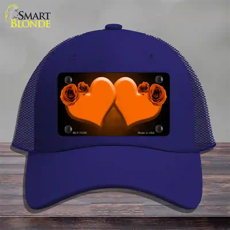 Hearts Over Roses In Orange Novelty License Plate Hat Mesh / Royal Blue