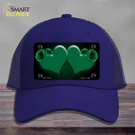 Hearts Over Roses In Green Novelty License Plate Hat Mesh / Royal Blue