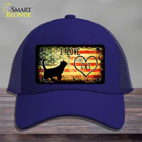 I Love My Cat Novelty License Plate Hat Mesh / Royal Blue