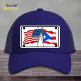 Puerto Rico Crossed US Flag Novelty License Plate Hat Mesh / Royal Blue