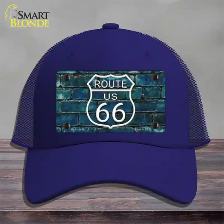 Route 66 Blue Brick Wall Novelty License Plate Hat Mesh / Royal Blue