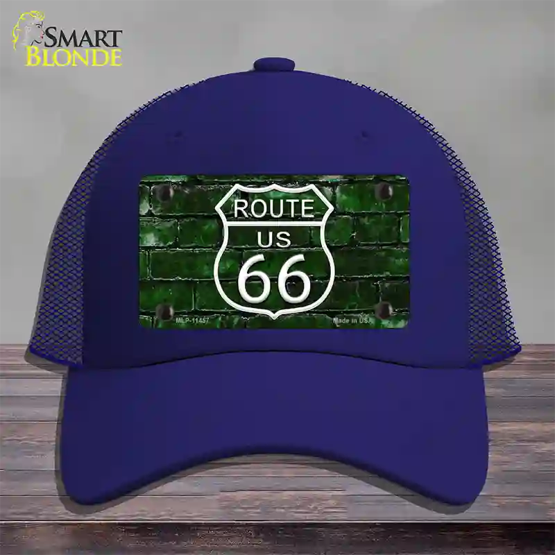 Route 66 Green Brick Wall Novelty License Plate Hat Mesh / Royal Blue