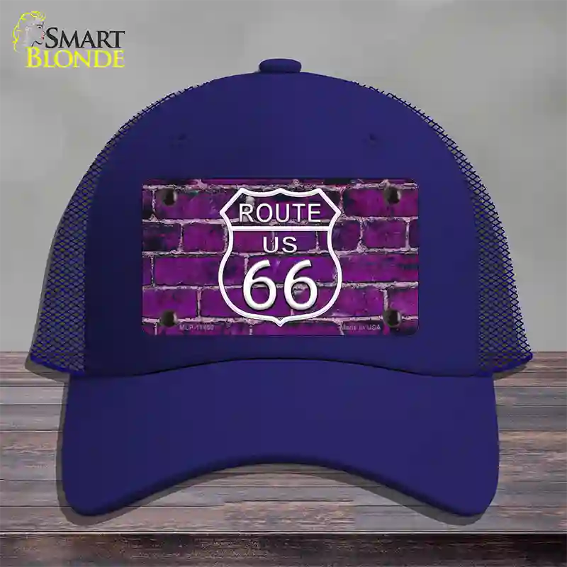 Route 66 Purple Brick Wall Novelty License Plate Hat Mesh / Royal Blue