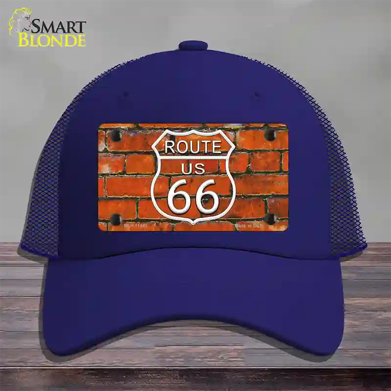 Route 66 Orange Brick Wall Novelty License Plate Hat Mesh / Royal Blue