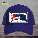 Alaska Crossed US Flag Novelty License Plate Hat Mesh / Royal Blue