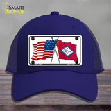 Arkansas Crossed US Flag Novelty License Plate Hat Mesh / Royal Blue