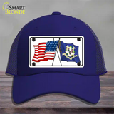 Connecticut Crossed US Flag Novelty License Plate Hat Mesh / Royal Blue