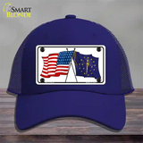 Indiana Crossed US Flag Novelty License Plate Hat Mesh / Royal Blue