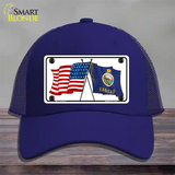 Kansas Crossed US Flag Novelty License Plate Hat Mesh / Royal Blue