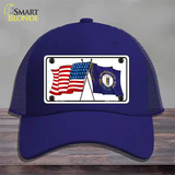 Kentucky Crossed US Flag Novelty License Plate Hat Mesh / Royal Blue