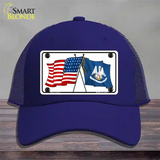 Louisiana Crossed US Flag Novelty License Plate Hat Mesh / Royal Blue