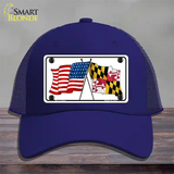 Maryland Crossed US Flag Novelty License Plate Hat Mesh / Royal Blue