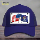 Michigan Crossed US Flag Novelty License Plate Hat Mesh / Royal Blue