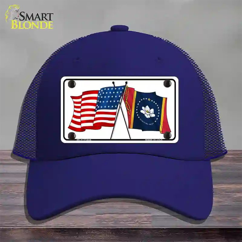 Mississippi Crossed US Flag Novelty License Plate Hat Mesh / Royal Blue