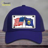 Montana Crossed US Flag Novelty License Plate Hat Mesh / Royal Blue