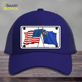 Nevada Crossed US Flag Novelty License Plate Hat Mesh / Royal Blue