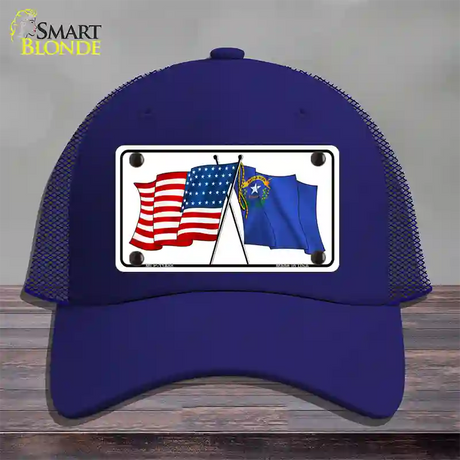 Nevada Crossed US Flag Novelty License Plate Hat Mesh / Royal Blue