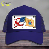 New Jersey Crossed US Flag Novelty License Plate Hat Mesh / Royal Blue